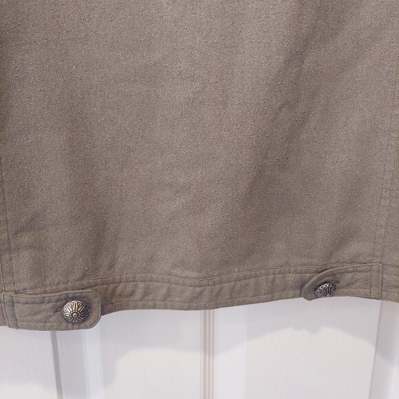 EVR Shirt Jacket Womens Army Green 100% Raw Silk Pockets Polyester Lined sz S/P - Picture 8 of 10